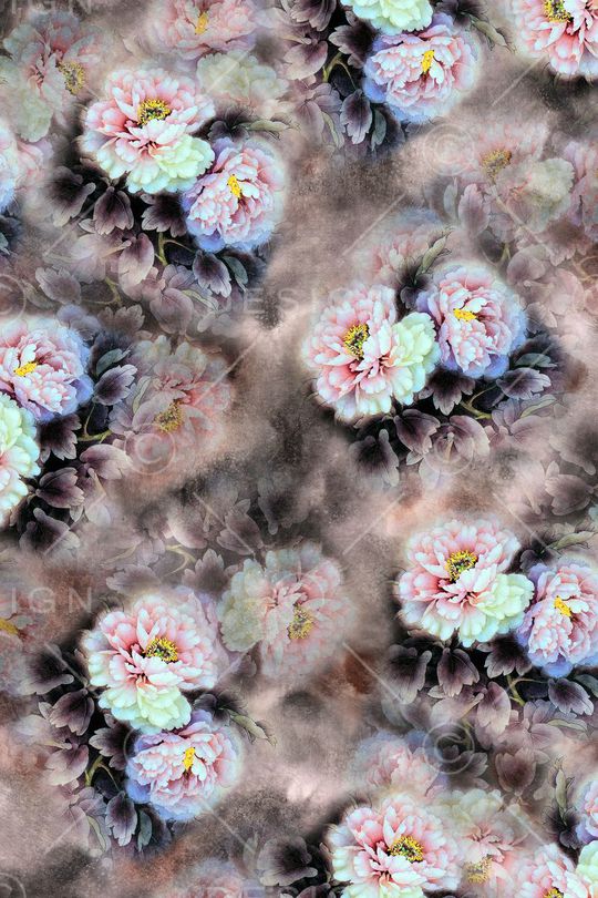 淡色牡丹花印花华亿平台图片