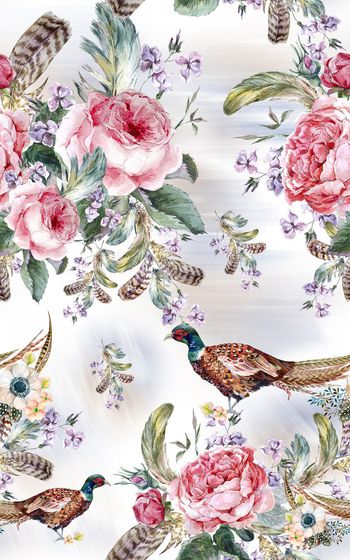 546091-手绘 花卉  花鸟  羽毛  服装