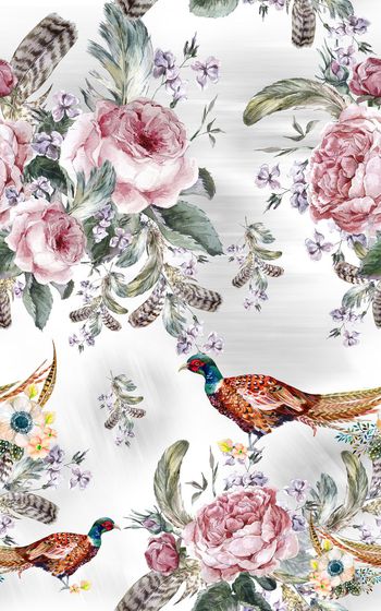 546092-手绘 花卉  花鸟  羽毛  服装