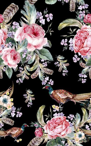 546093-手绘 花卉  花鸟  羽毛  服装