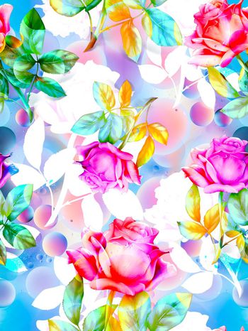 546129-欧美流行时尚手绘幻彩水波玫瑰印花