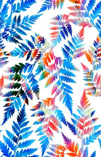 546213-欧美流行时尚手绘幻彩树叶男装女装印