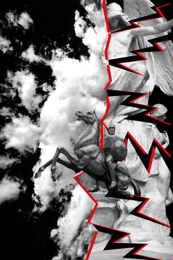 546455-时尚自然云彩纹理拼块战马艺术石膏人