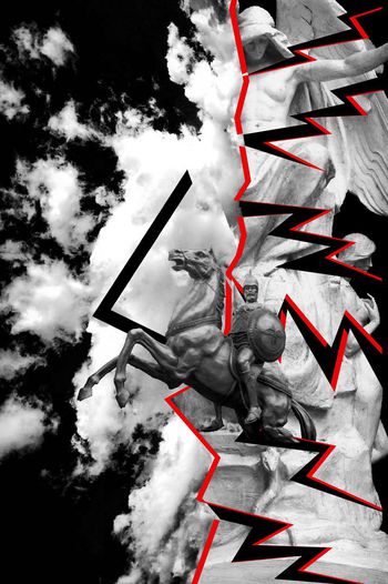 546456-时尚自然云彩纹理拼块战马艺术石膏人