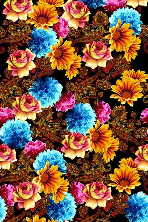 花卉组合印花华亿平台图片