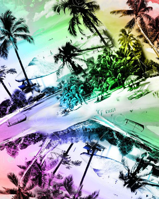 热带风景印花华亿平台图片