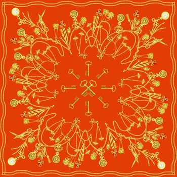 546589-复古大牌女士方巾 金属铁链  欧式