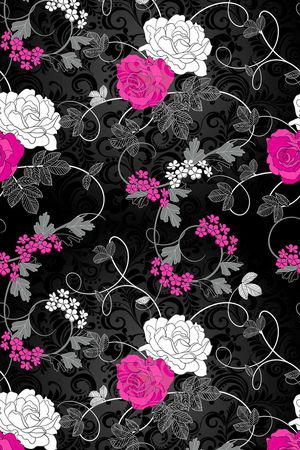 复古花纹线条花卉印花华亿平台图片