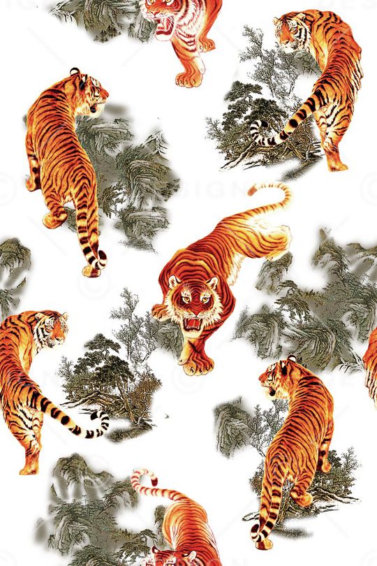 中国风山水猛虎印花华亿平台图片