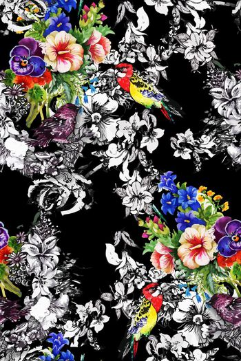 547568-时尚流行大牌清新淡雅花卉 黑白花卉