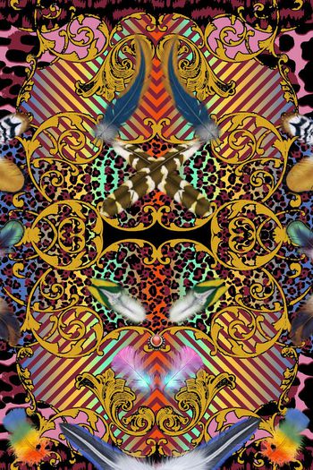 547826-原创欧式卷草豹纹羽毛服装定位图案