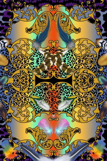 547827-原创欧式卷草豹纹羽毛服装定位图案