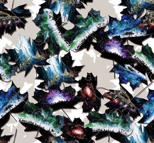 树叶上油画印花华亿平台图片