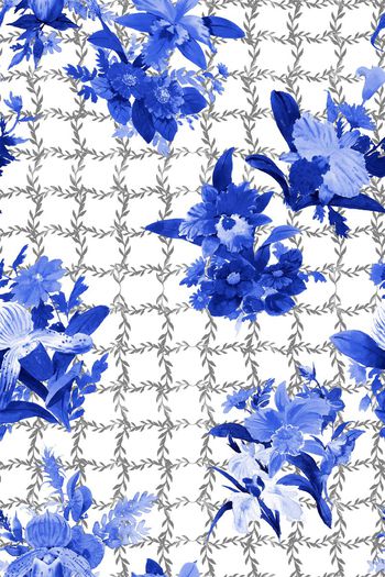 548043-田园风水彩树叶格子纹兰花春夏女装花