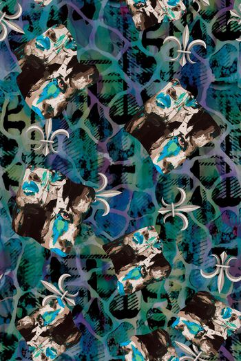 548624-时尚复古几何抽象格子肖像扎染印花Y