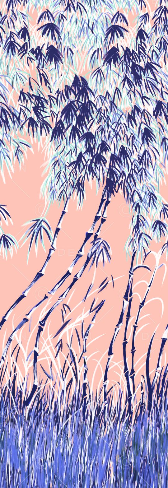 手绘竹叶花印花华亿平台图片