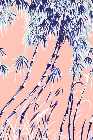 手绘竹叶花印花华亿平台图片