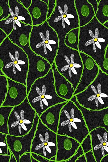 548940-原创手绘 黑白乱线小花 绿意蔓藤 