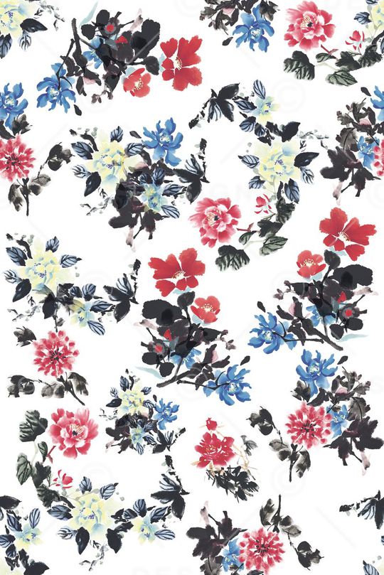 中国风 手绘水墨花卉 服装 家纺印花华亿平台图片