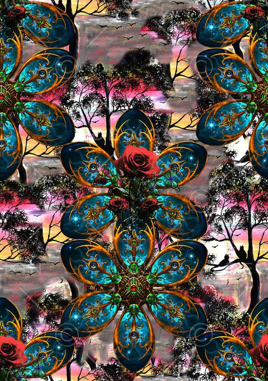 科幻花卉印花华亿平台图片