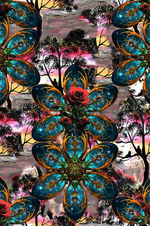 科幻花卉印花华亿平台图片