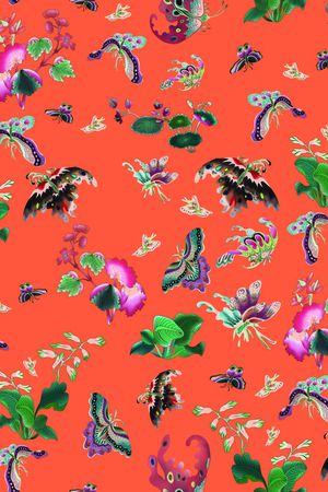 原创手绘蝴蝶花印花华亿平台图片