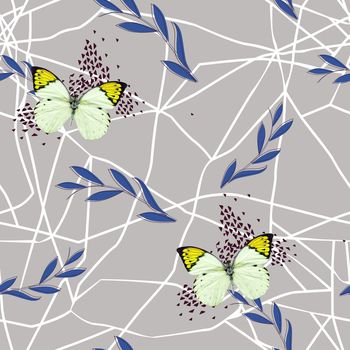 549994-简约蝴蝶绿色树叶不规则纹理服装家纺