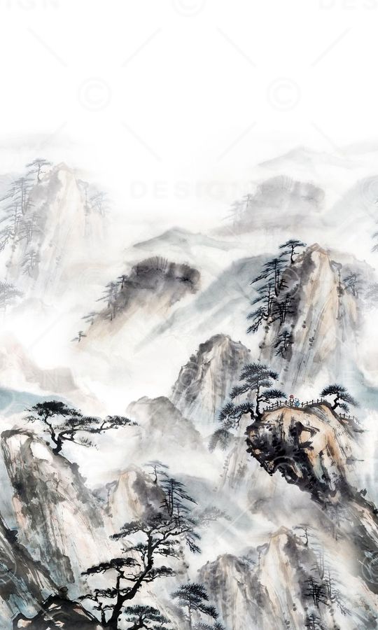 国画山树印花华亿平台图片