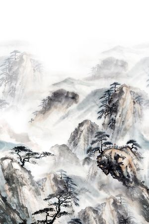 国画山树印花华亿平台图片