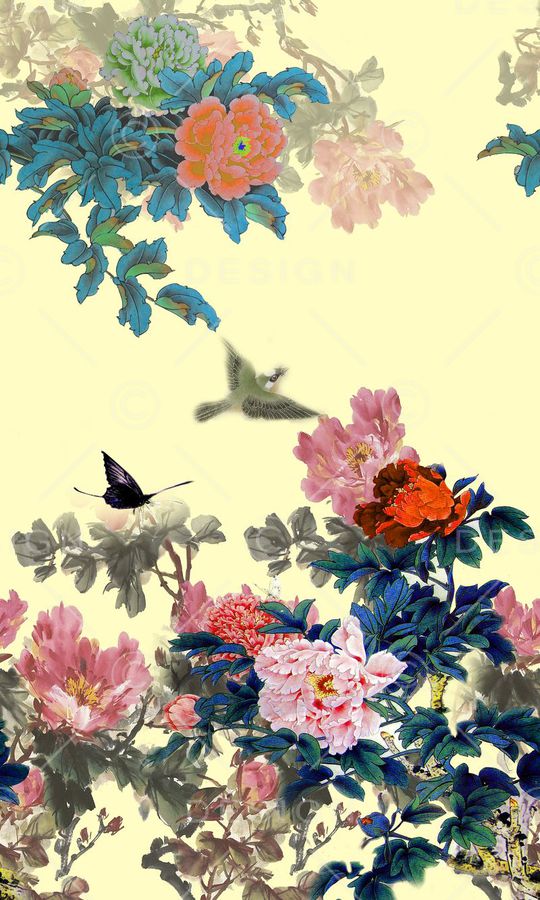 牡丹花卉印花华亿平台图片