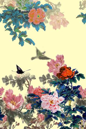 牡丹花卉印花华亿平台图片