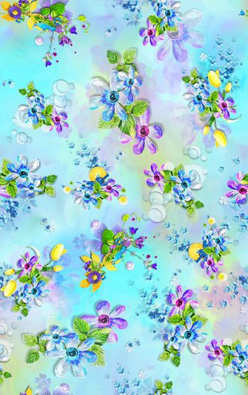 550898-绿叶气泡宝石珠宝花朵清新艳丽女装匹