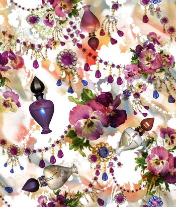 550948-复古 欧洲风 珠宝 花卉 香水瓶 