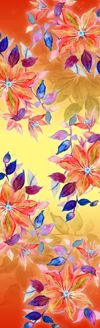 550954-手绘水彩花卉一花3色经典围巾华亿平台