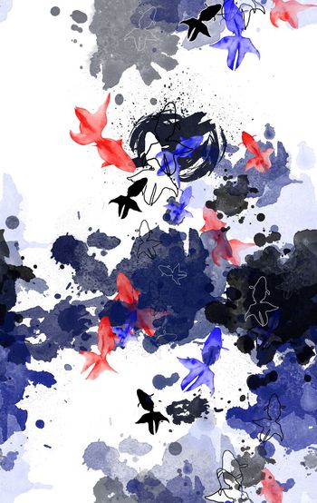 551216-中国风 女装 水墨金鱼四方连续