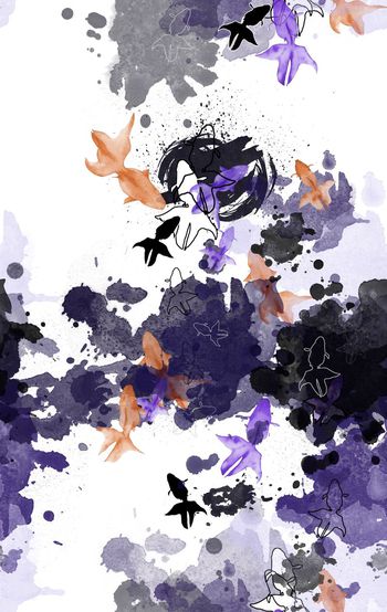 551219-中国风 女装 水墨金鱼四方连续