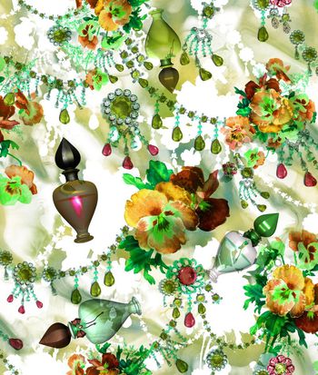 551677-复古 欧洲风 珠宝 花卉 香水瓶 