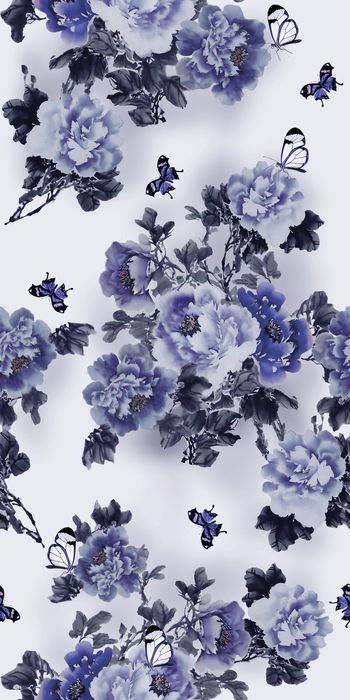 551746-中国画 牡丹花 蝴蝶 丝绸 棉布 