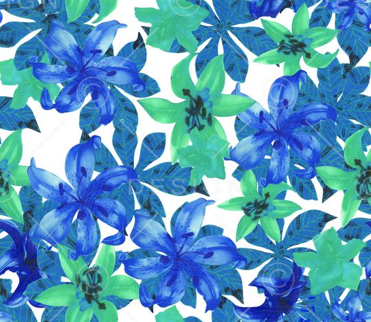 抽象蓝百合印花华亿平台图片