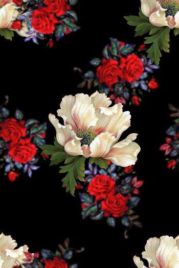 551823-原创时尚大牌女装印花满幅大花卉玫瑰