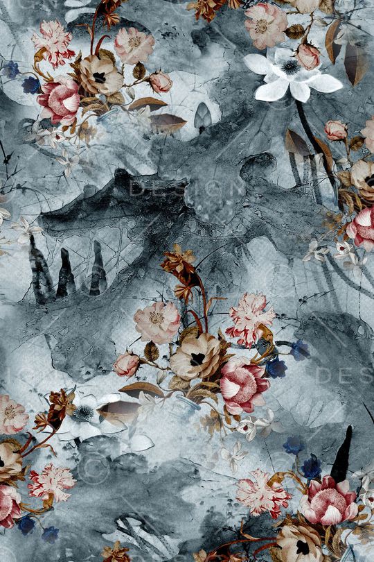 水墨荷叶底纹印花华亿平台图片