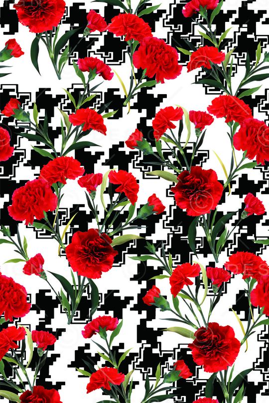 复古黑色格底玫瑰印花华亿平台图片