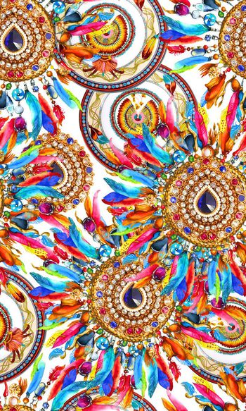 552406-部落风情羽毛珠宝珐琅瓷器组合