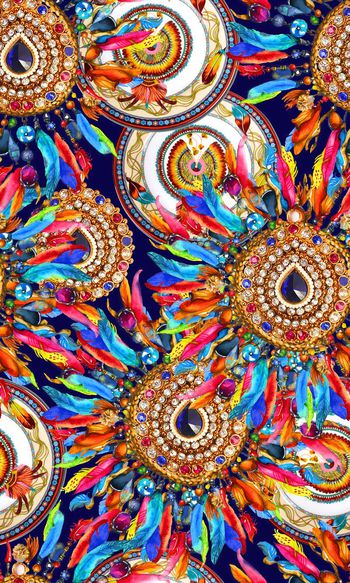 552407-部落风情羽毛珠宝珐琅瓷器组合