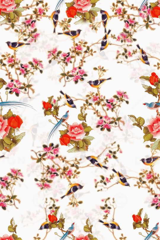 中国风 工笔花鸟图 朦胧 喜鹊 花卉 国画花鸟 服装 女装 旗袍印花华亿平台图片