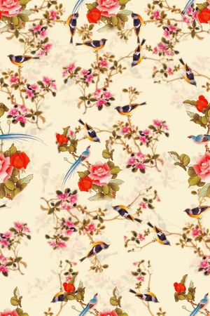 中国风 工笔花鸟图 朦胧印花华亿平台图片