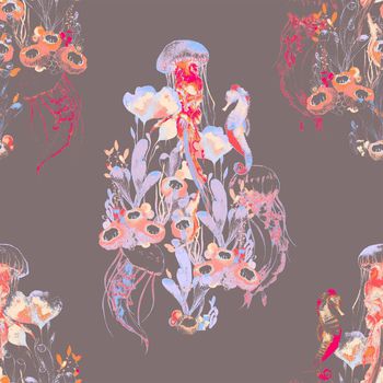 553160-珊瑚水母童话分色印花