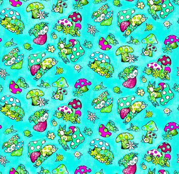 553276-手绘 卡通蘑菇 服装 家纺 华亿平台