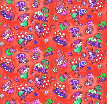 553277-手绘 卡通蘑菇 服装 家纺 华亿平台