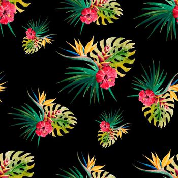 553280-时尚黑底手绘热带芭蕉花卉